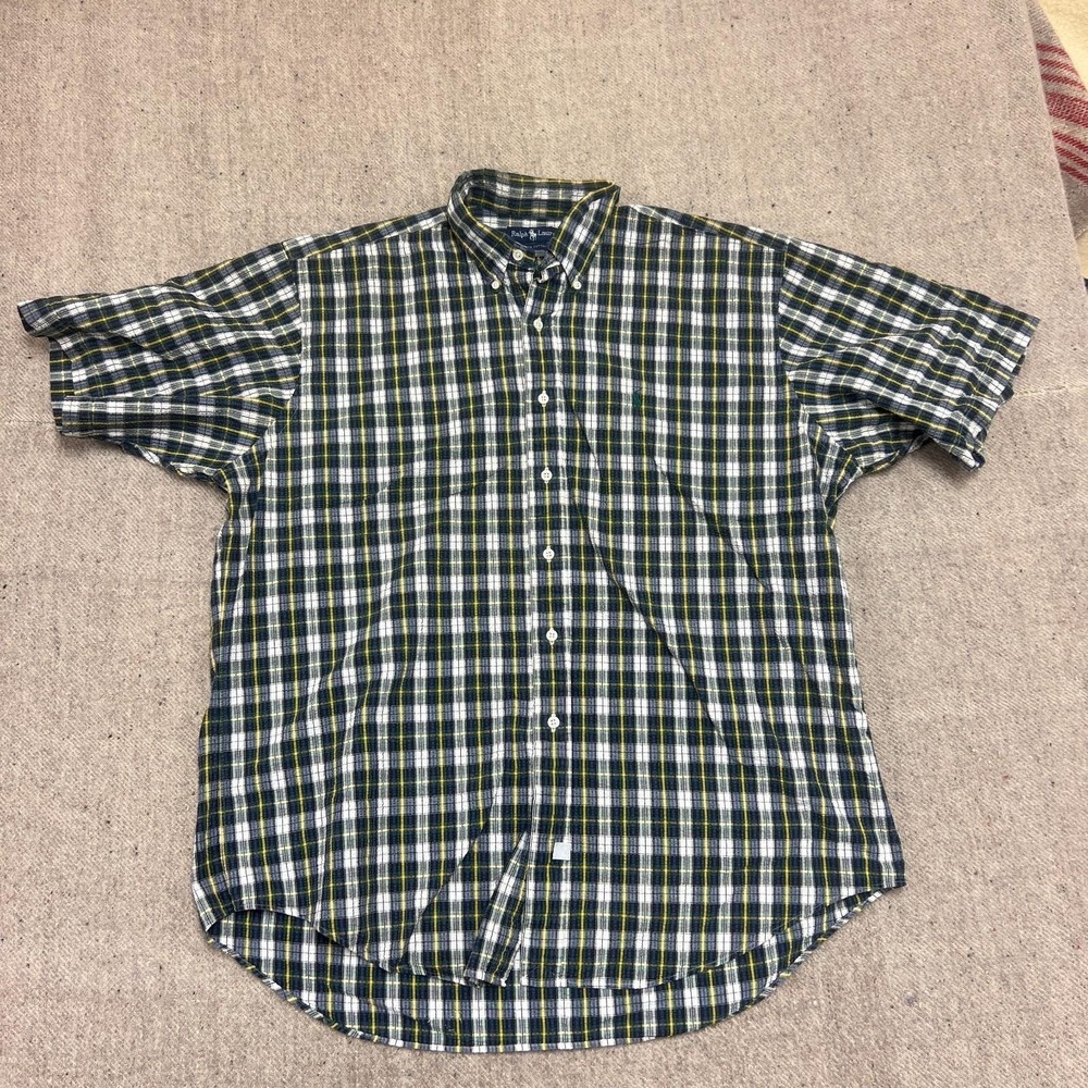 Vintage Polo Ralph Lauren Button Up Shirt Mens XL Green 1990s Cotton Short Sleev